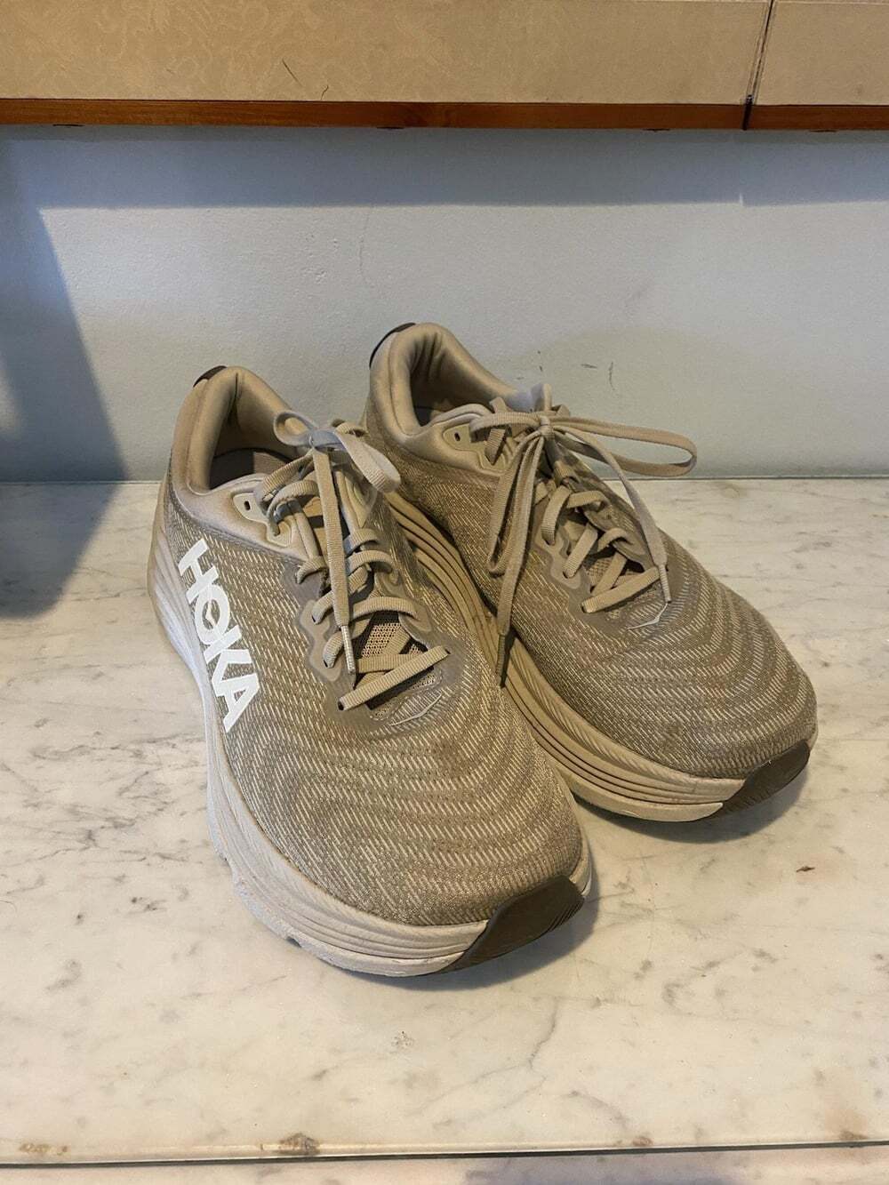 Hoka One One Gaviota 5 Shoes Mens Size 12 Beige Mesh Running Walking Athletic